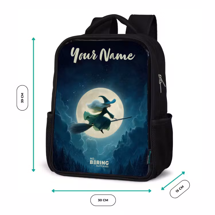 Kids backpack with name - Black - Night Flight Over the Forest — 8