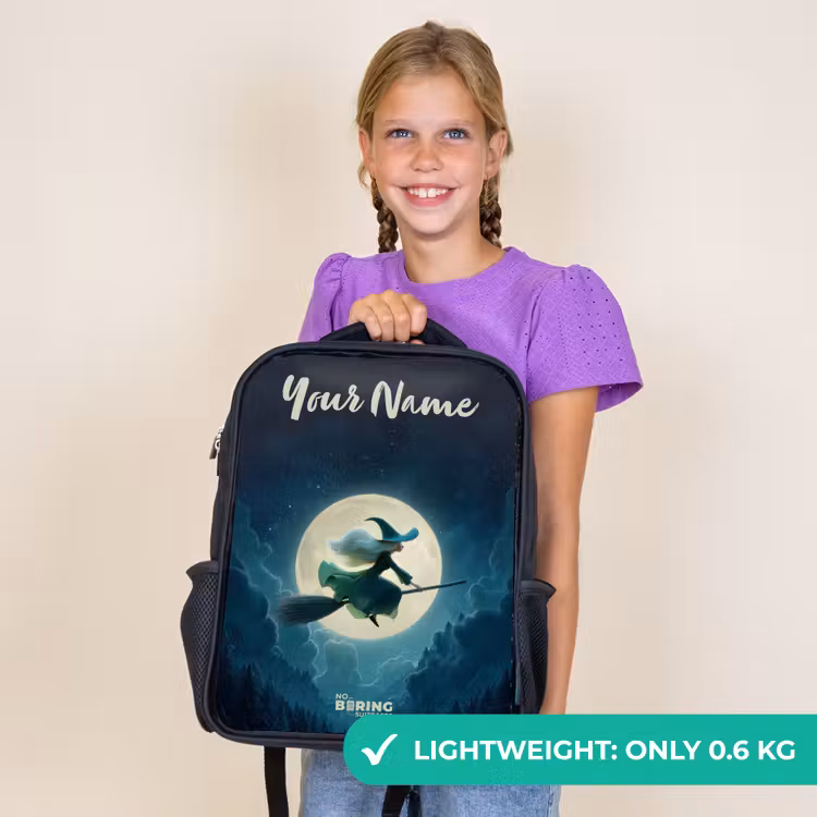 Kids backpack with name - Black - Night Flight Over the Forest — 9