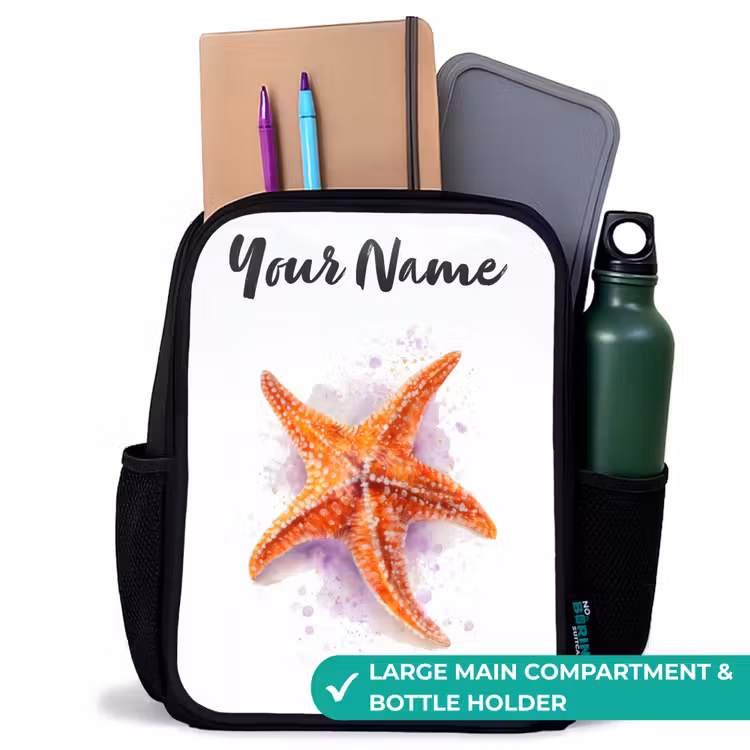 Kids backpack with name - Black - Orange Starfish Illustration — 10