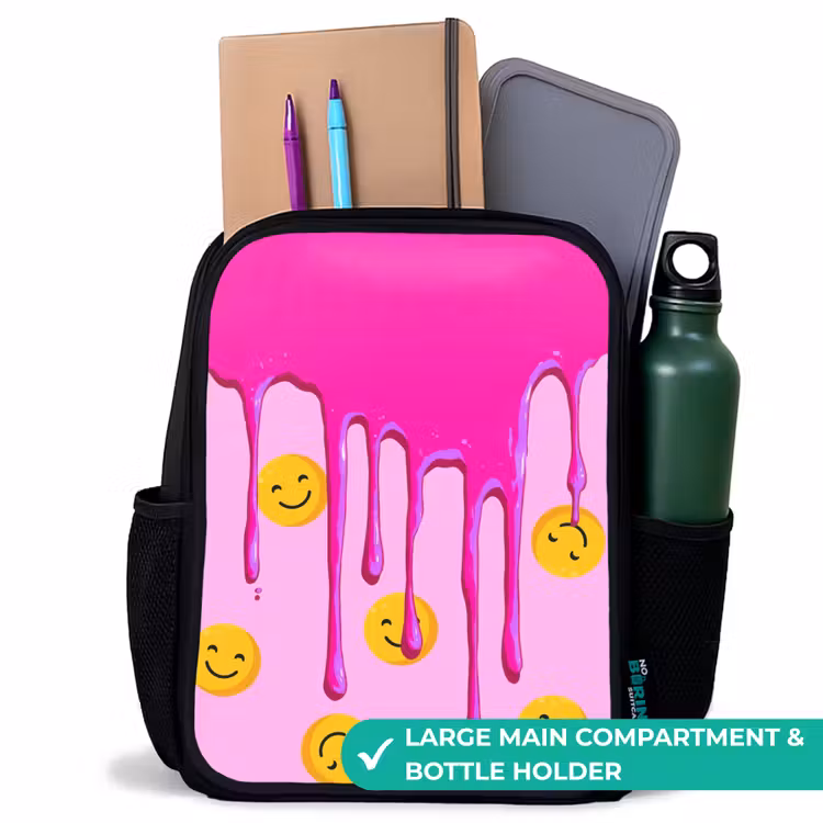 Kids backpack with name - Black - Paint - Smiley face - Pink — 10