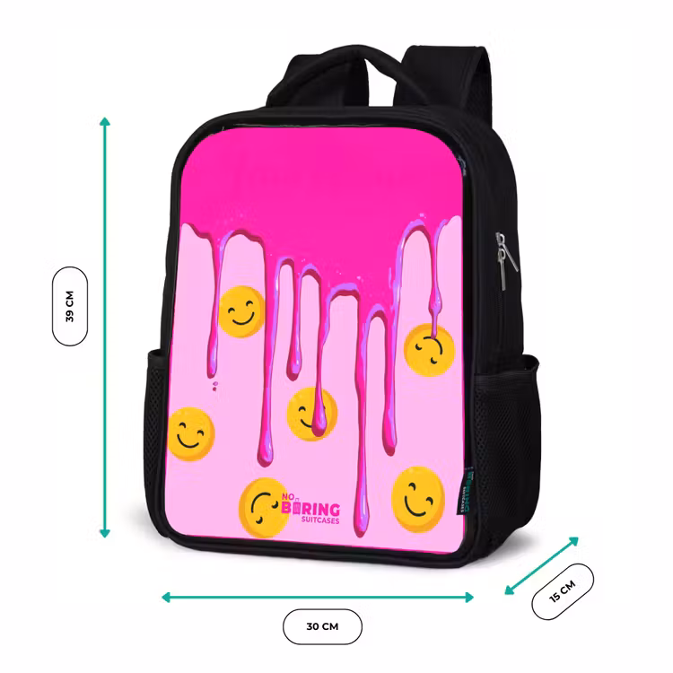 Kids backpack with name - Black - Paint - Smiley face - Pink — 8