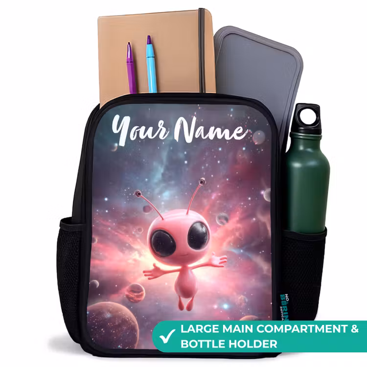 Kids backpack with name - Black - Pink Alien in Star Nebula — 10