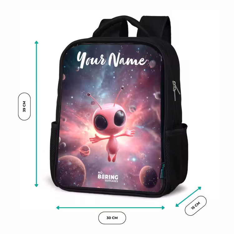 Kids backpack with name - Black - Pink Alien in Star Nebula — 8
