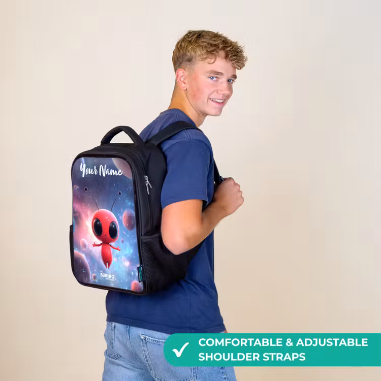 Kids backpack with name - Black - Red Space Being in Cosmic Dance — 11