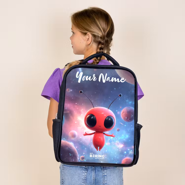 Kids backpack with name - Black - Red Space Being in Cosmic Dance — 4