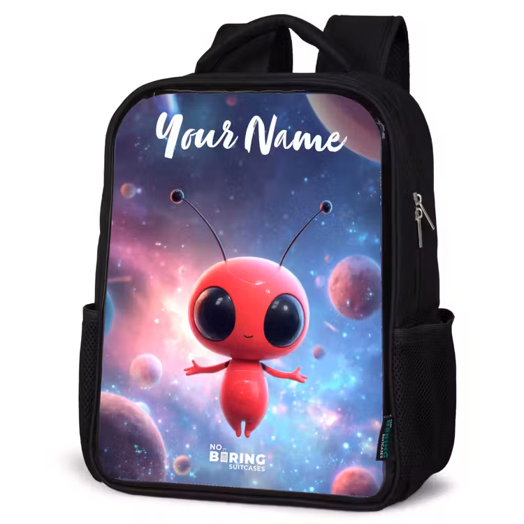 Kids backpack with name - Black - Red Space Being in Cosmic Dance — 6