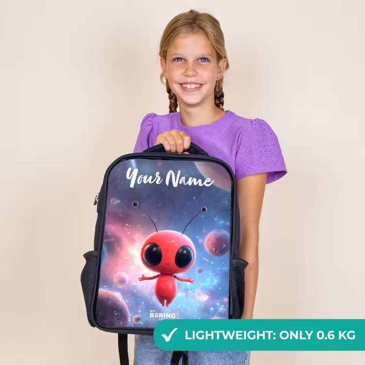 Kids backpack with name - Black - Red Space Being in Cosmic Dance — 9