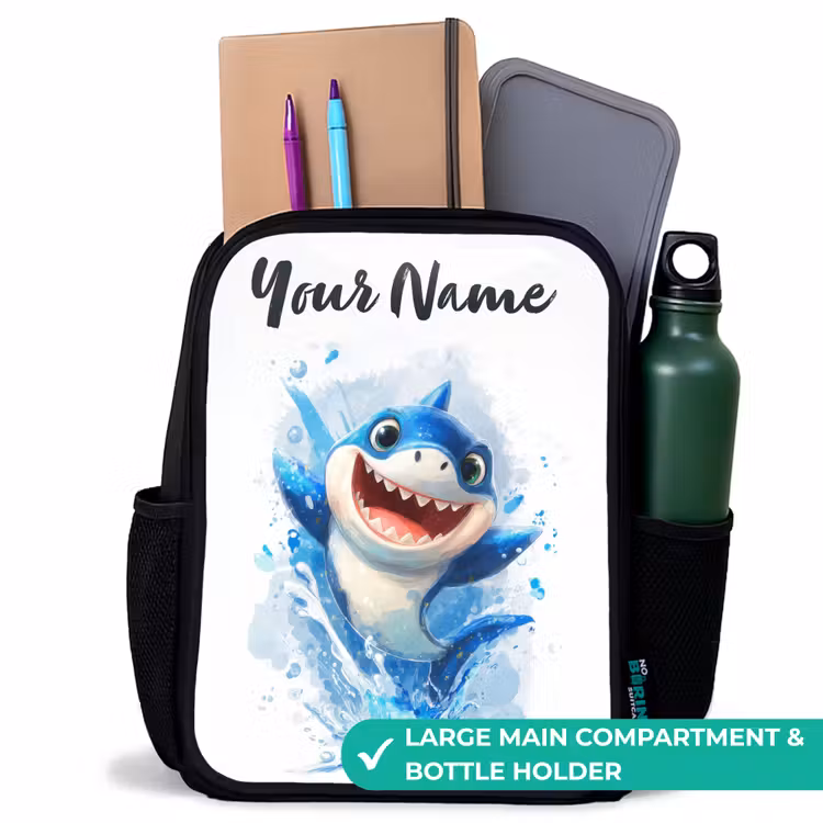Kids backpack with name - Black - Shark - Teeth - Water — 10