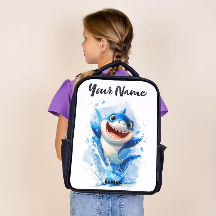 Kids backpack with name - Black - Shark - Teeth - Water — 4