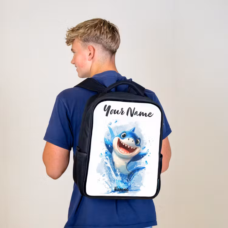 Kids backpack with name - Black - Shark - Teeth - Water — 5