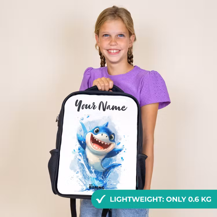 Kids backpack with name - Black - Shark - Teeth - Water — 9
