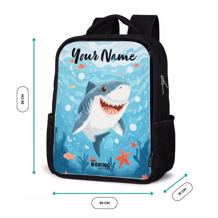 Kids backpack with name - Black - Shark - Water - Sea — 8