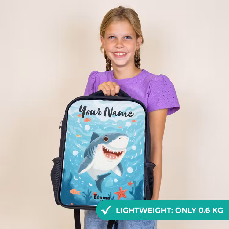 Kids backpack with name - Black - Shark - Water - Sea — 9