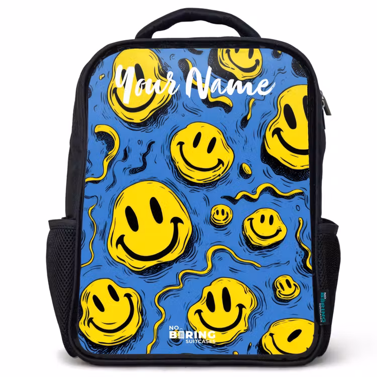 Kids backpack with name - Black - Smiley - Blue - Yellow — 1