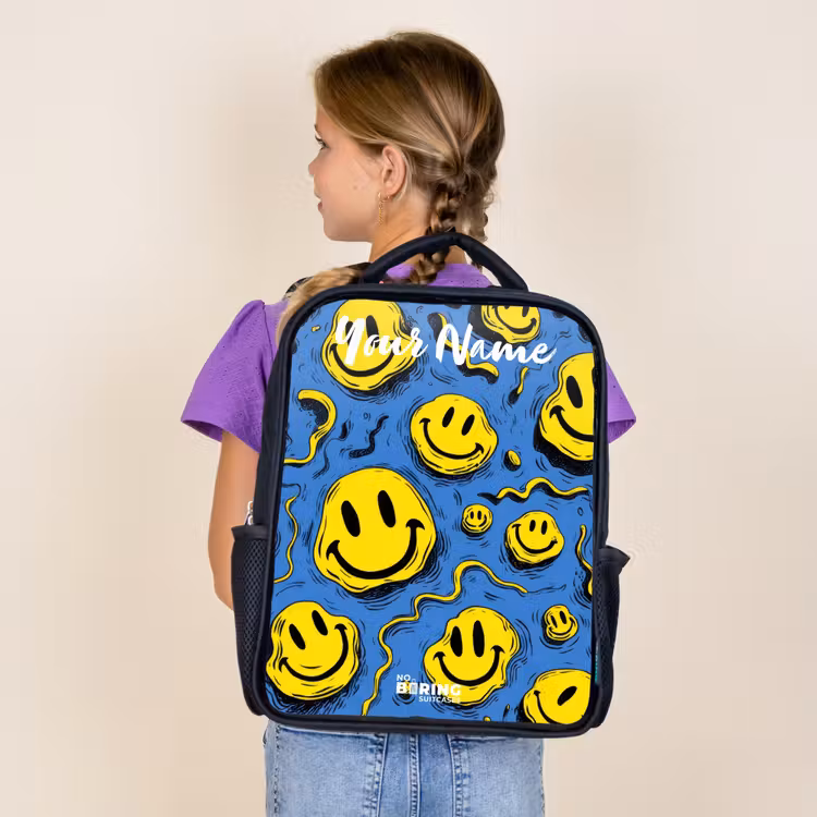 Kids backpack with name - Black - Smiley - Blue - Yellow — 4