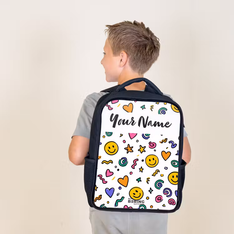 Kids backpack with name - Black - Smiley - Heart - Star — 2