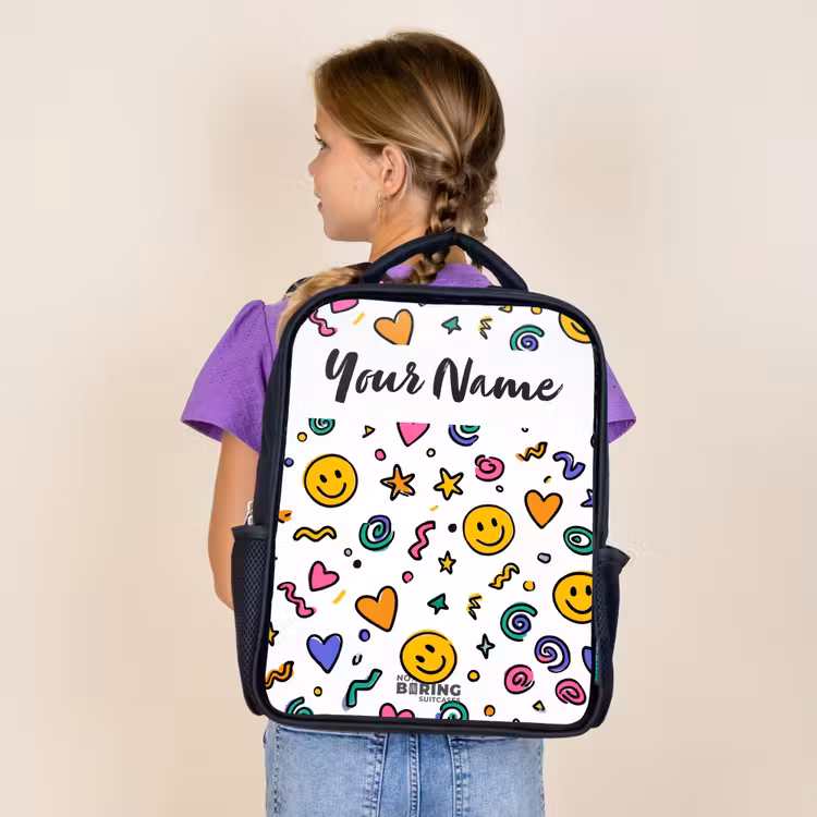Kids backpack with name - Black - Smiley - Heart - Star — 4