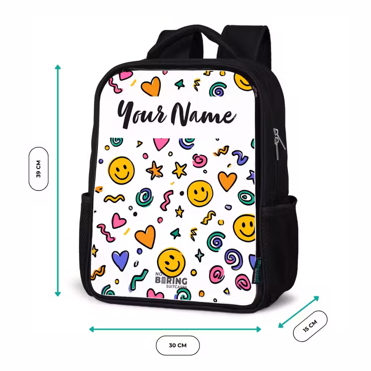 Kids backpack with name - Black - Smiley - Heart - Star — 8