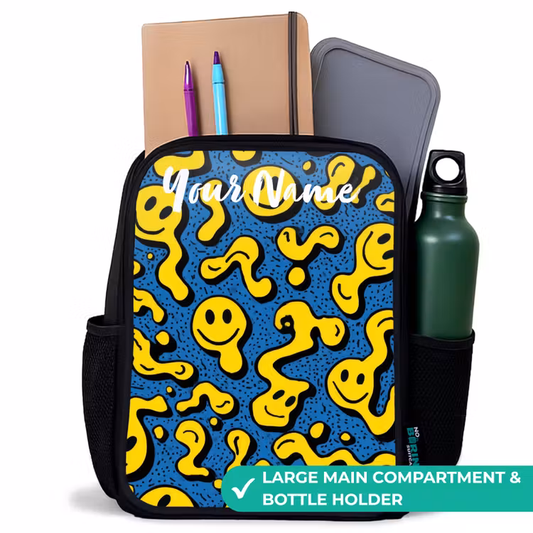 Kids backpack with name - Black - Smiley - Yellow - Blue — 10