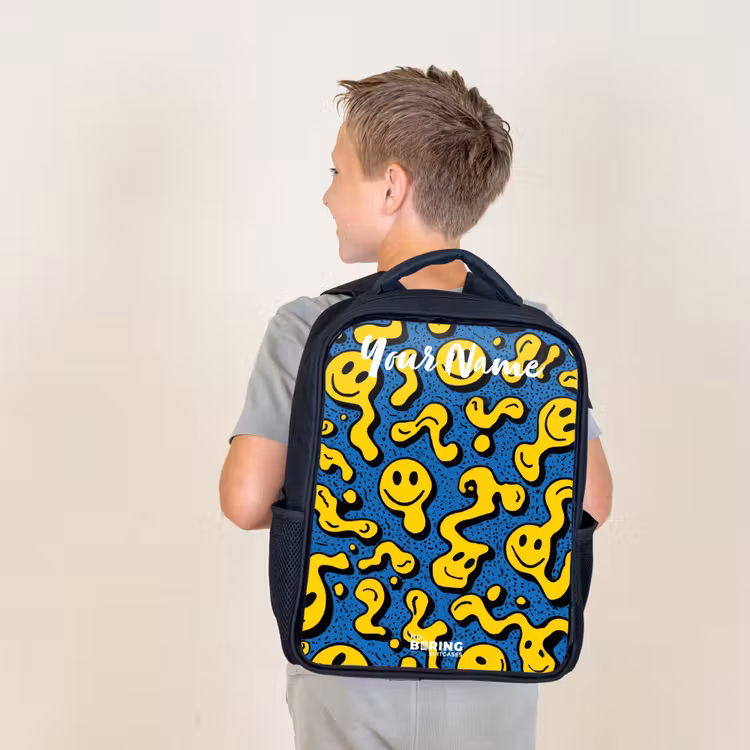 Kids backpack with name - Black - Smiley - Yellow - Blue — 2