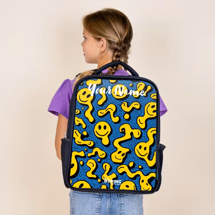 Kids backpack with name - Black - Smiley - Yellow - Blue — 4