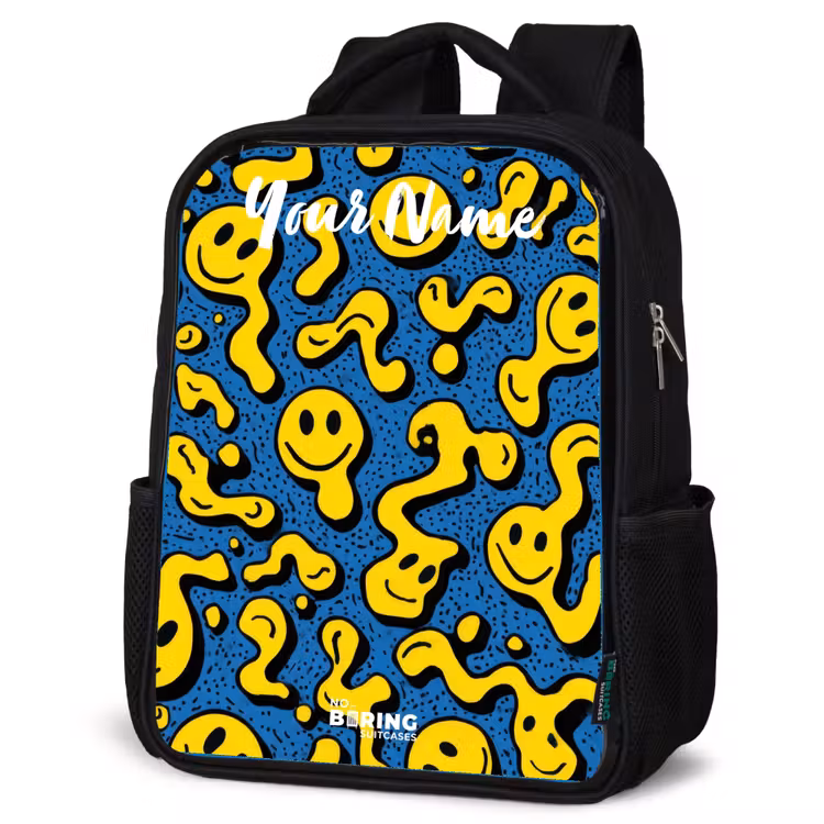 Kids backpack with name - Black - Smiley - Yellow - Blue — 6