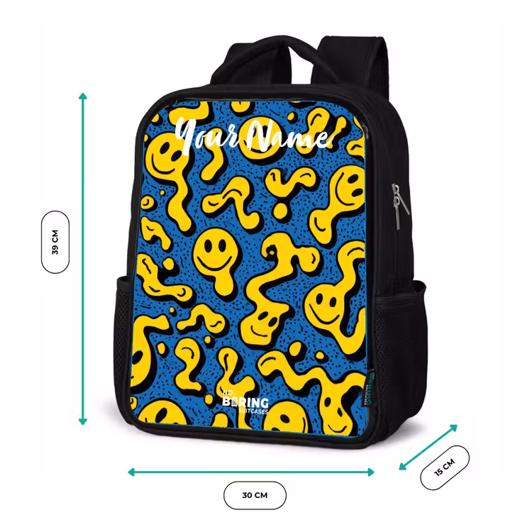 Kids backpack with name - Black - Smiley - Yellow - Blue — 8