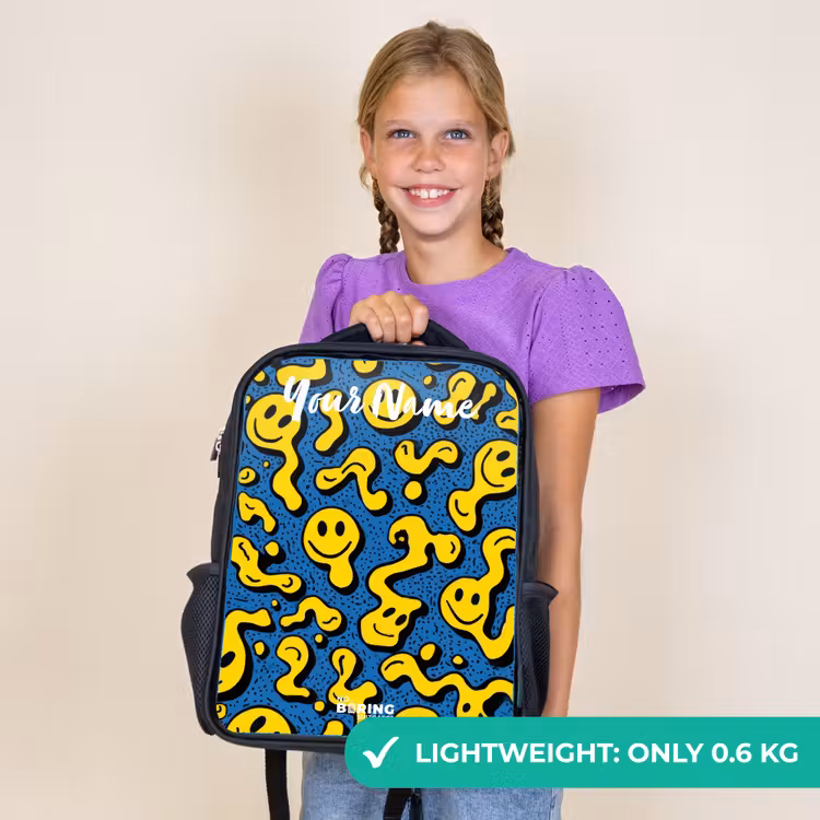 Kids backpack with name - Black - Smiley - Yellow - Blue — 9