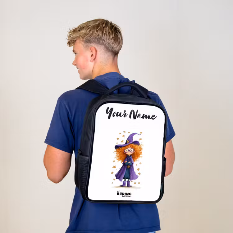 Kids backpack with name - Black - Star magic with curls — 5