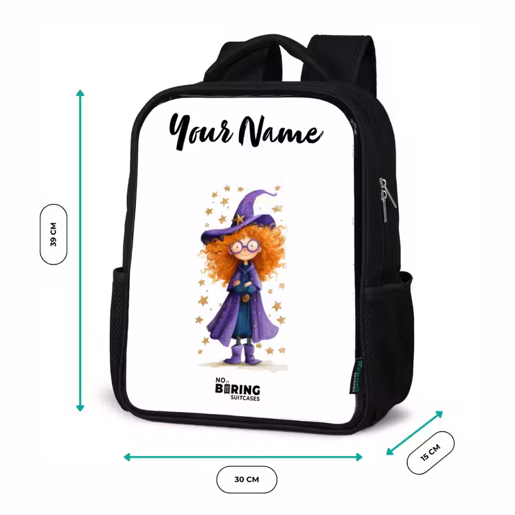 Kids backpack with name - Black - Star magic with curls — 8