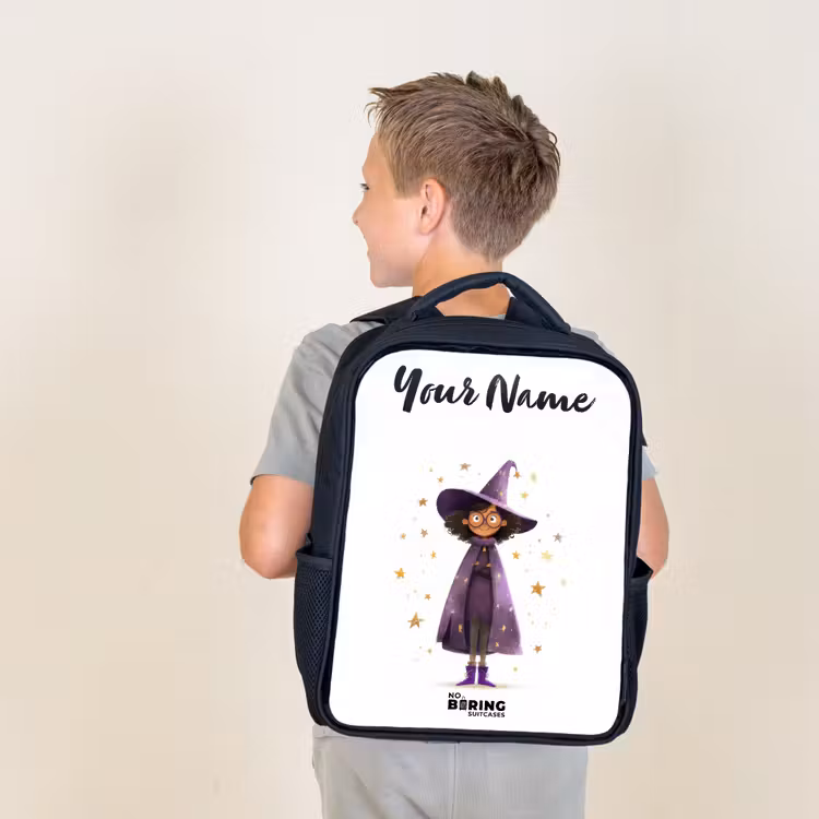 Kids backpack with name - Black - The purple wizard's cloak — 2