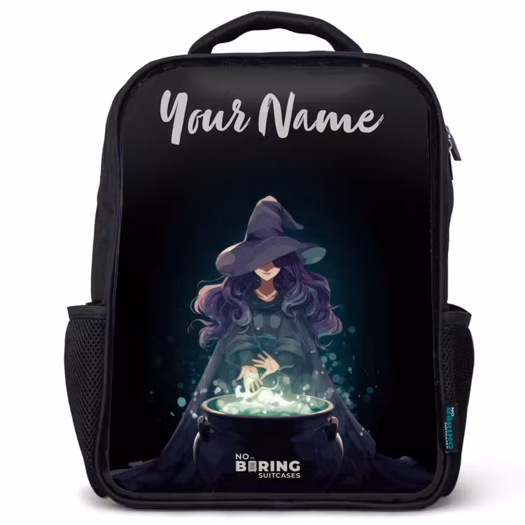 Kids backpack with name - Black - Witch - Cauldron - Magic — 1