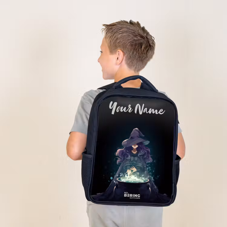 Kids backpack with name - Black - Witch - Cauldron - Magic — 2