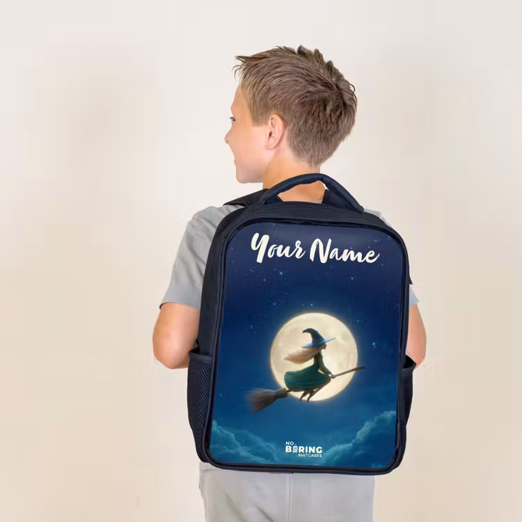 Kids backpack with name - Black - Witch in Moonlight Flight — 2