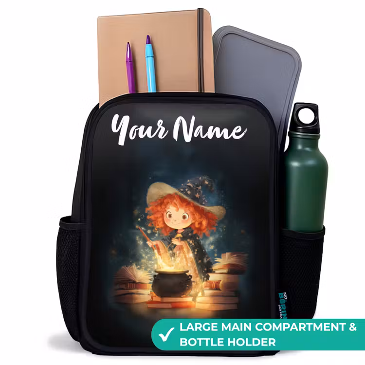 Kids backpack with name - Black - Witch with Sparkling Magic Potion — 10