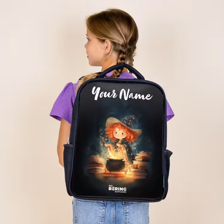 Kids backpack with name - Black - Witch with Sparkling Magic Potion — 4