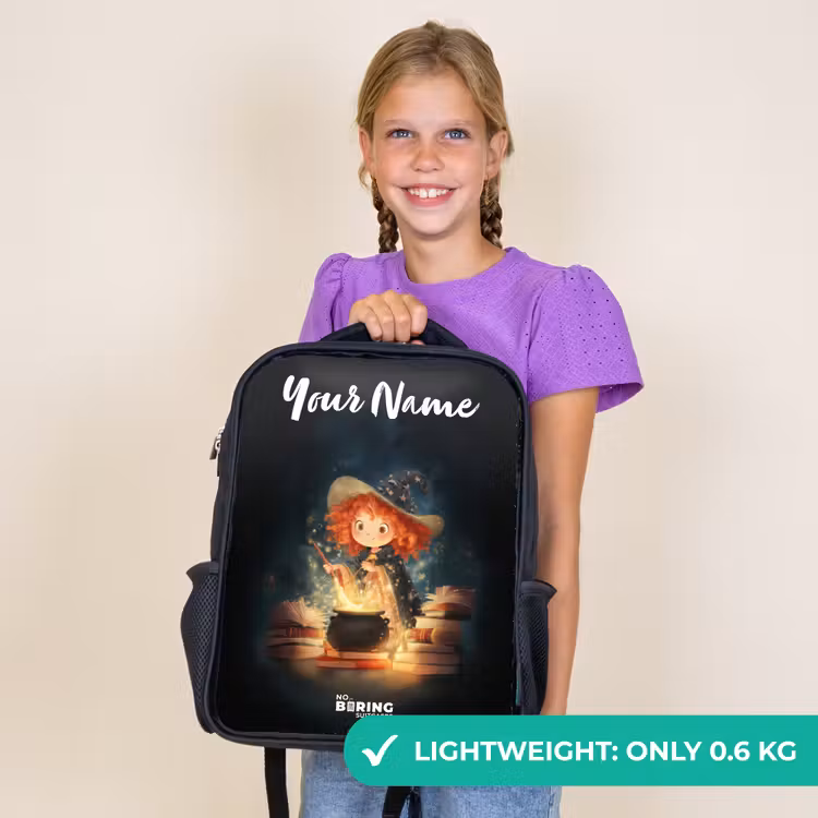 Kids backpack with name - Black - Witch with Sparkling Magic Potion — 9