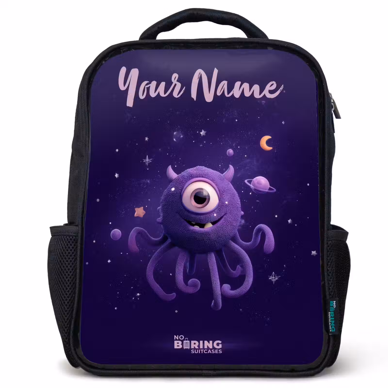 Kids backpack with name - Black - Cosmic tentacle monster — 1