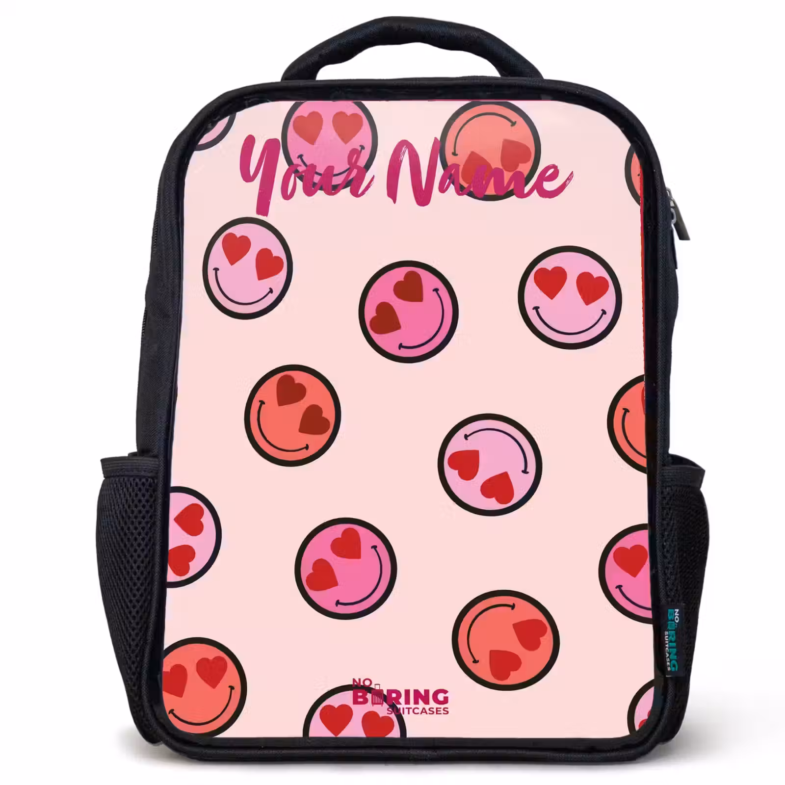 Kids backpack with name - Black - Heart - Smiley - Pattern — 1