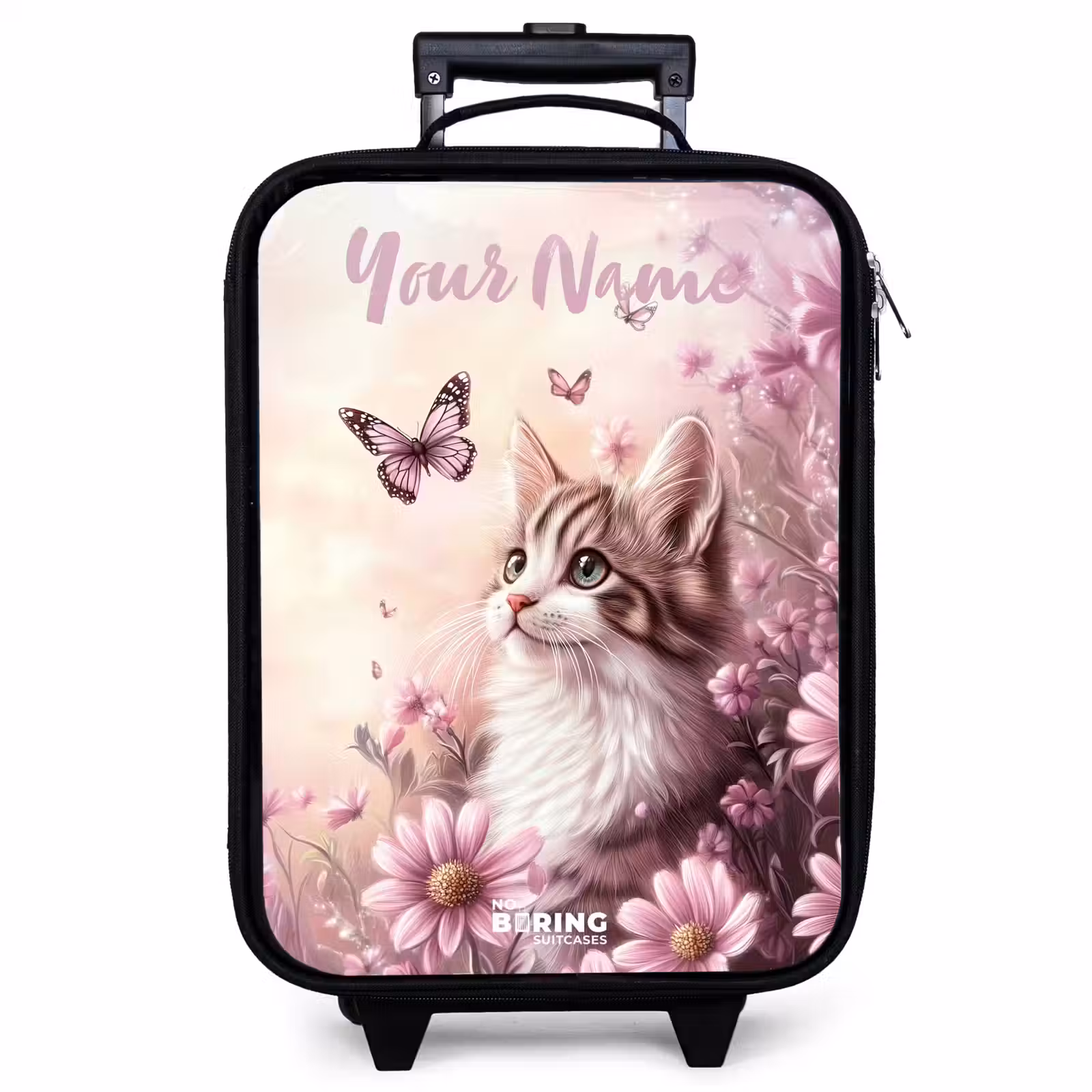 Children's suitcase with name - Kitten - Butterflies - Purple - Flowers — 1