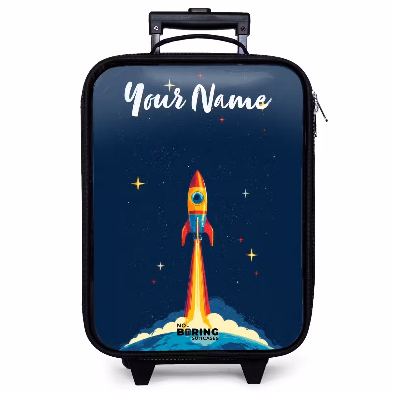 Children's suitcase with name - Planet - Rocket - Stars - Dark blue — 1