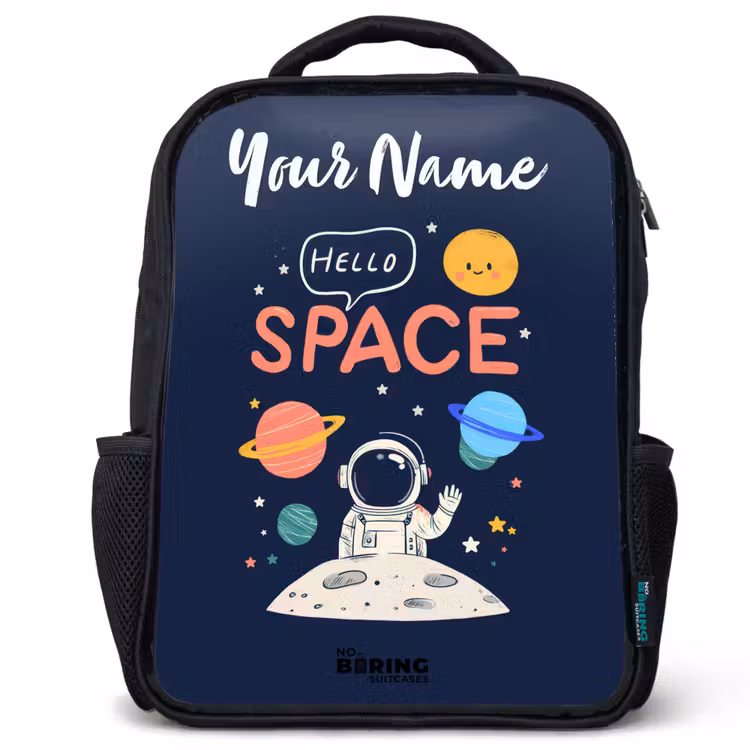 Kids backpack with name - Black - Astronaut - Quote - Planets - Stars — 1