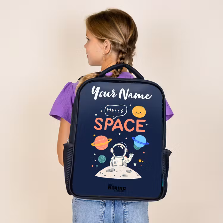 Kids backpack with name - Black - Astronaut - Quote - Planets - Stars — 4