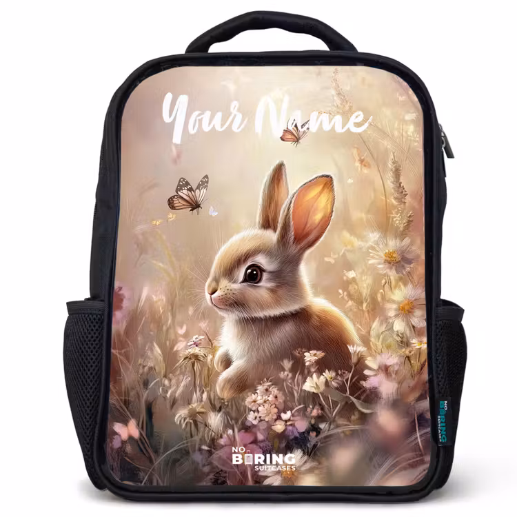 Kids backpack with name - Black - Bunny - Brown - Flowers - Butterflies — 1
