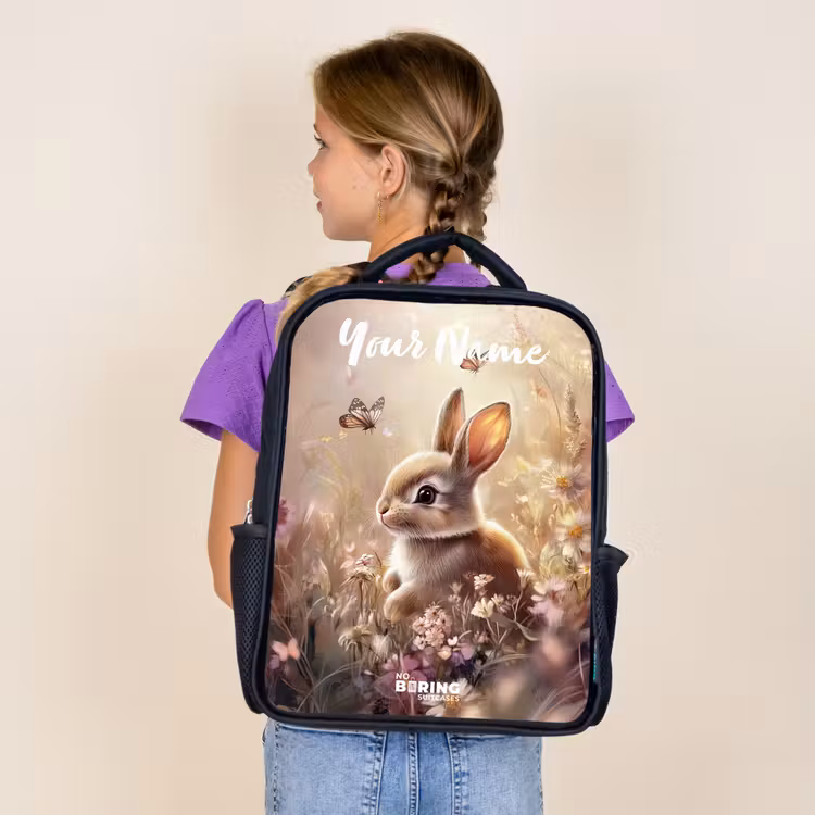 Kids backpack with name - Black - Bunny - Brown - Flowers - Butterflies — 4