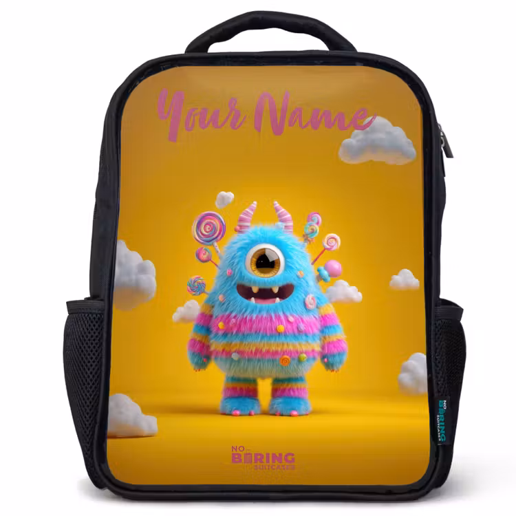 Kids backpack with name - Black - Candy - Monster - Rainbow — 1