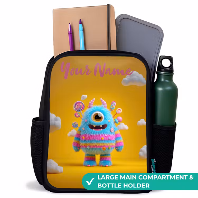 Kids backpack with name - Black - Candy - Monster - Rainbow — 10