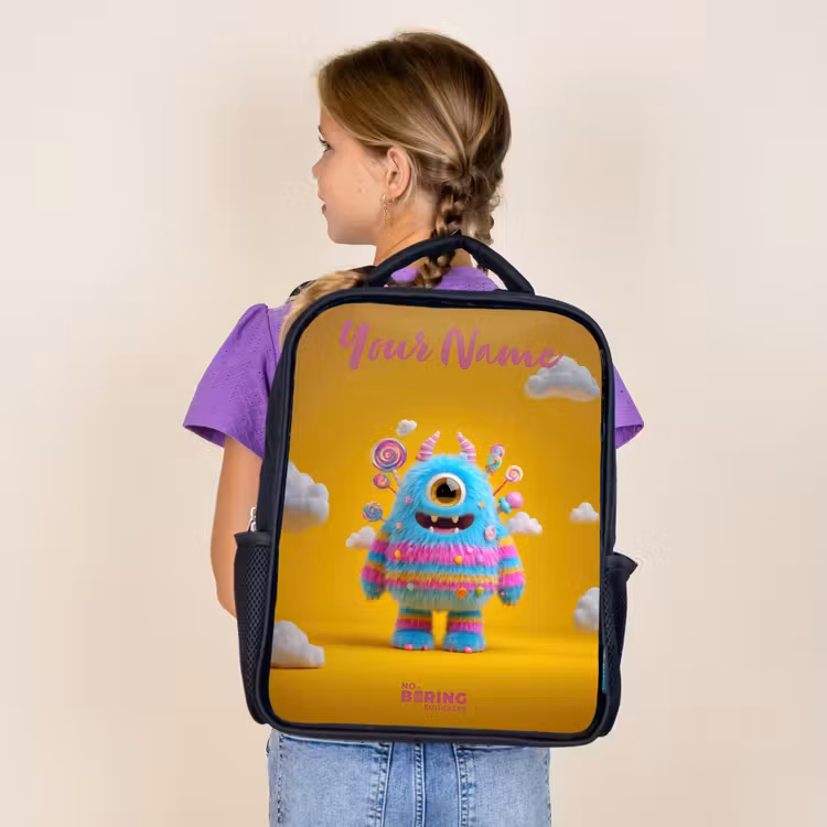 Kids backpack with name - Black - Candy - Monster - Rainbow — 4