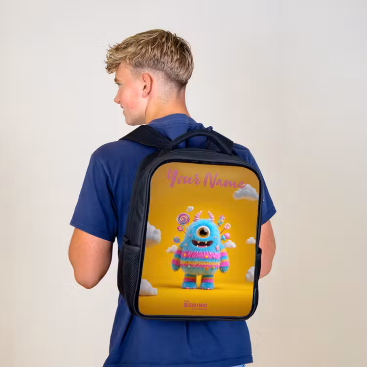 Kids backpack with name - Black - Candy - Monster - Rainbow — 5