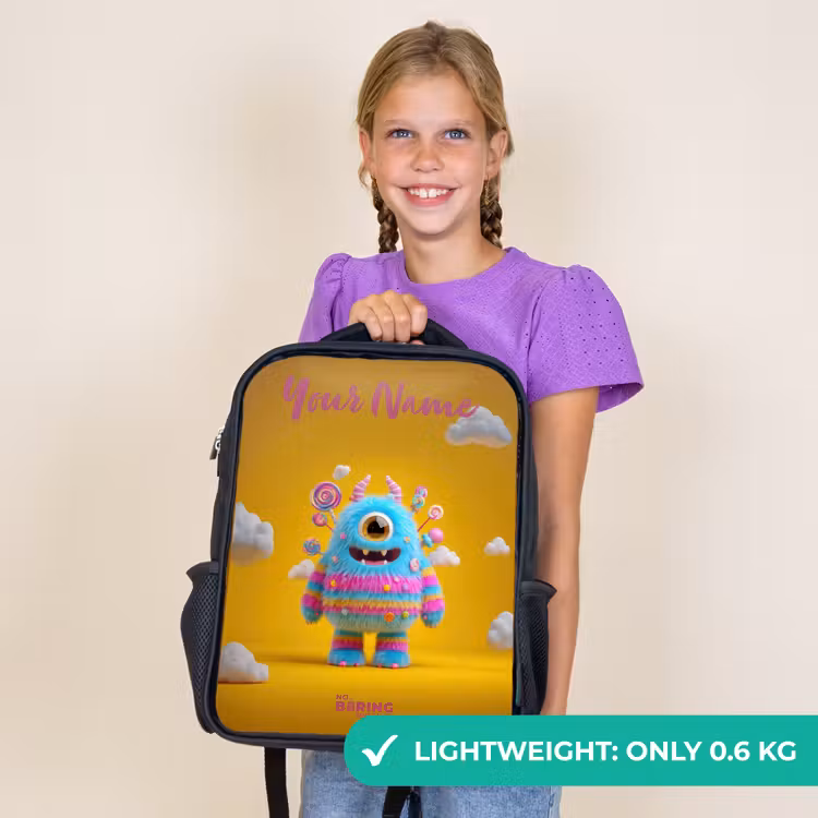 Kids backpack with name - Black - Candy - Monster - Rainbow — 9